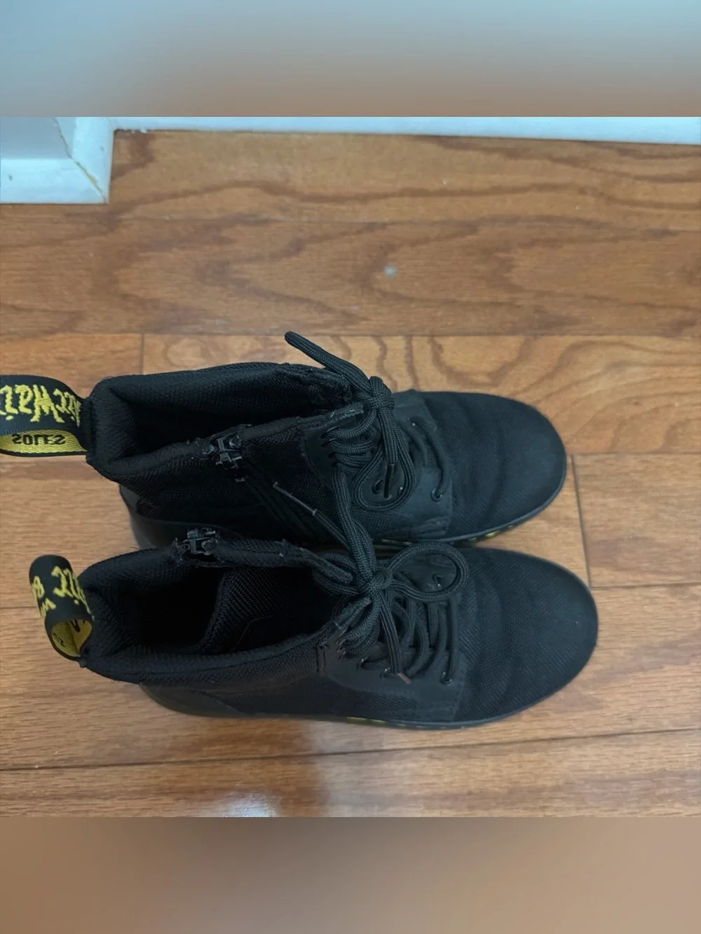 Dr. Martens Doc Combs J Combat Lace Up Boots Canvas Zip Black Kids Sz 2